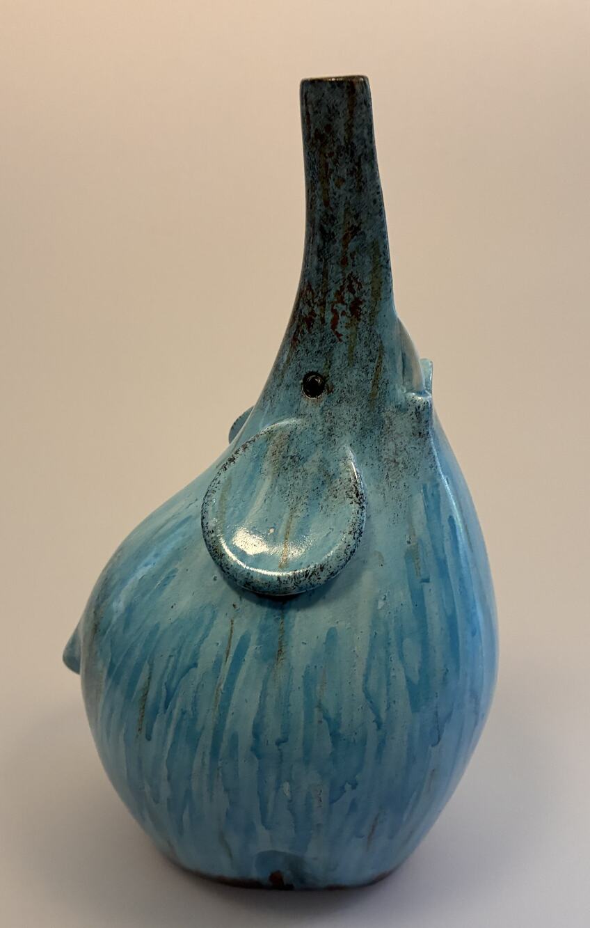 Vintage Mid Century Ceramic Elephant Bud Vase Light Blue